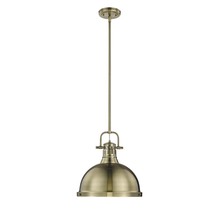  3604-L AB-AB - Duncan 1 Light Pendant with Rod in Aged Brass with an Aged Brass Shade
